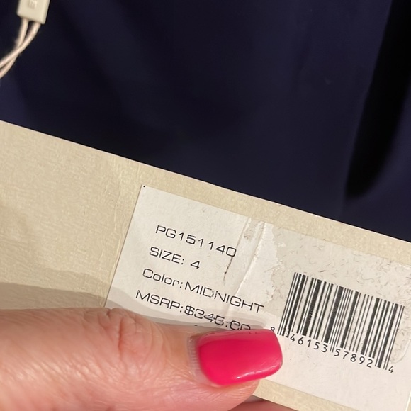 NWT HALSTON  HERITAGE cut out dress long sleeve fitted stretch midnight blue 4 - Picture 8 of 13